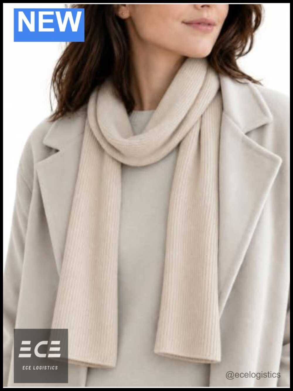 100% Cashmere Ribbed Knit Winter Scarf Slim Long No-Fringe Wrap
